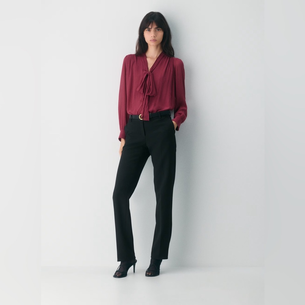 Wilfred Rococo Tie-Neck Long Sleeve Blouse in Burgundy Size XXS